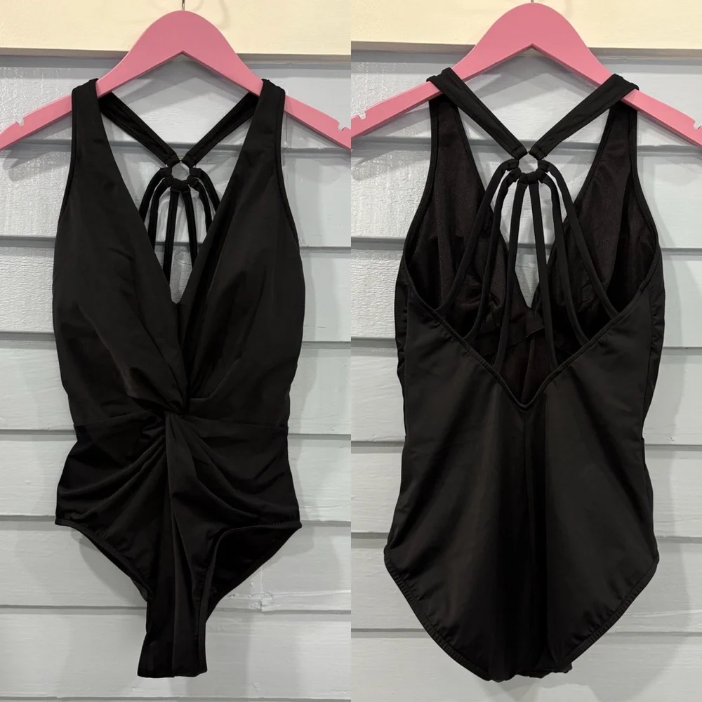 Miraclesuit Black Twist-Front One-Piece with Strappy Back